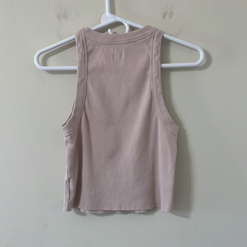 Aerie Blush Pink Halter Neck Ribbed Raw Hem Cropped Tank Top Size Medium - Picture 6 of 6